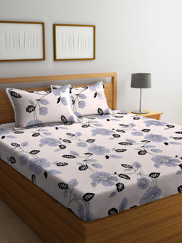 FABINALIV - Cream Floral 210 TC Cotton Blend Bedsheet with 2 Pillow Covers (King)