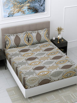 FABINALIV - Multi-Color Floral 300 TC Cotton Blend Bedsheet with 2 Pillow Covers (King)