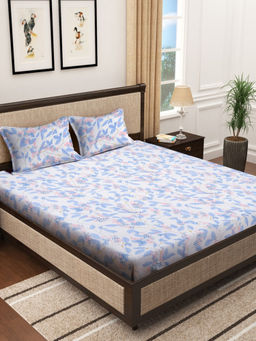 FABINALIV - White Floral 300 TC Cotton Blend Bedsheet with 2 Pillow Covers (King)