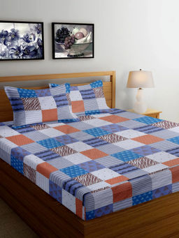 FABINALIV - Multi-Color Geometric 300 TC Cotton Blend Bedsheet with 2 Pillow Covers (King)