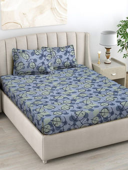 FABINALIV - Blue 300 TC Cotton Blend Bedsheet with 2 Pillow Covers (King)