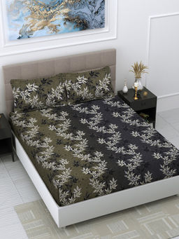 FABINALIV - Olive Floral 300 TC Cotton Blend Bedsheet with 2 Pillow Covers (King)