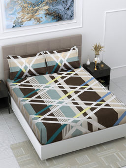 FABINALIV - Multi-Color Geometric 300 TC Cotton Blend Bedsheet with 2 Pillow Covers (King)