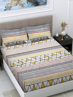 FABINALIV - White Striped 300 TC Cotton Blend Bedsheet with 2 Pillow Covers (King)