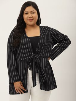 theRebelinme - Womens Black & White Striped Tie-up Top