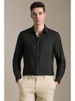Louis Philippe - Men Black Solid Full Sleeves Formal Shirt