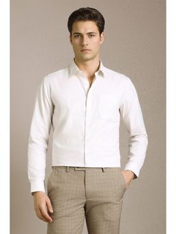 Louis Philippe - Men Off White Textured Full Sleeves Formal Shirt