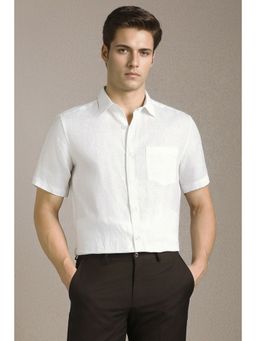 Louis Philippe - Men White Textured Half Sleeves Formal Shirt