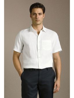 Louis Philippe - Men White Textured Half Sleeves Formal Shirt