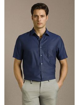 Louis Philippe - Men Navy Textured Half Sleeves Formal Shirt
