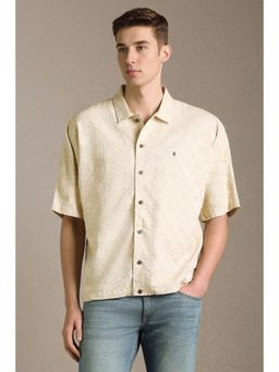 Louis Philippe - Men Beige Textured Half Sleeves Casual Shirt
