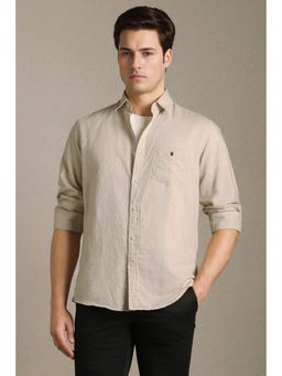 Louis Philippe - Men Beige Solid Full Sleeves Casual Shirt
