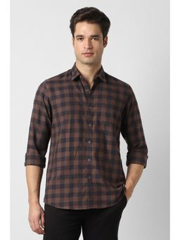 Peter England - Men Brown Slim Fit Check Full Sleeves Casual Shirt