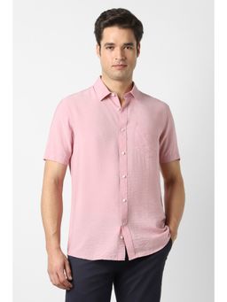 Peter England - Men Pink Slim Fit Solid Half Sleeves Casual Shirt