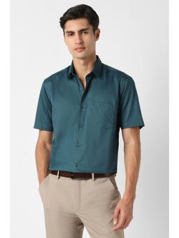 Peter England - Men Teal Regular Fit Half Sleeves Formal Shirt