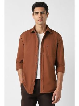 Peter England - Men Rust Slim Fit Solid Full Sleeves Casual Shirt