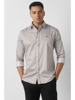Van Heusen - Men Brown Stripe Full Sleeves Casual Shirt