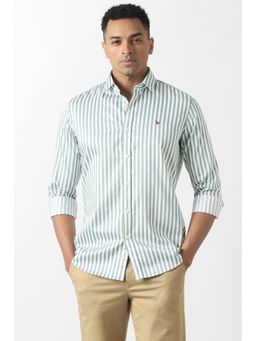 Van Heusen - Men Green Stripe Full Sleeves Casual Shirt
