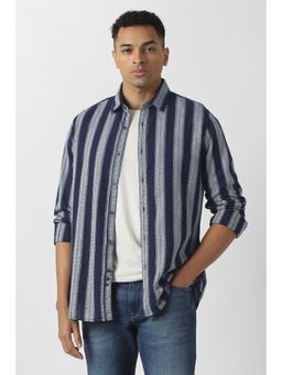 Van Heusen - Men Navy Blue Stripe Full Sleeves Casual Shirt