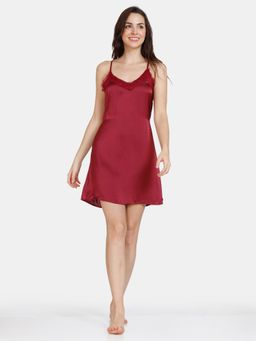 Zivame - Paradise Garden Woven Above Knee Length Nightdress Beet Red