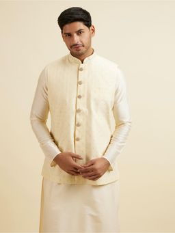 Manyavar - Light Cream Buta Patterned Jacket for Men
