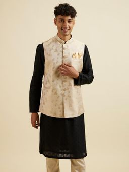 Manyavar - Cream Beige Floral Pattern Jacket for Men