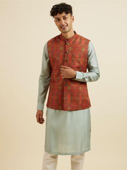 Manyavar - Rust Red Aztec Print Jacket for Men