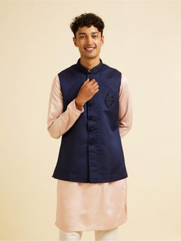 Manyavar - Dark Blue Jaal Patterned Jacket for Men