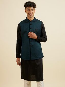 Manyavar - Teal Green Jaal Patterned Jacket for Men