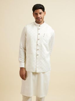 Manyavar - Warm White Ditsy Floral Print Jacket for Men