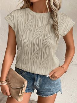 PARTIQ - Apricot Wavy Texture Cap Sleeve Top
