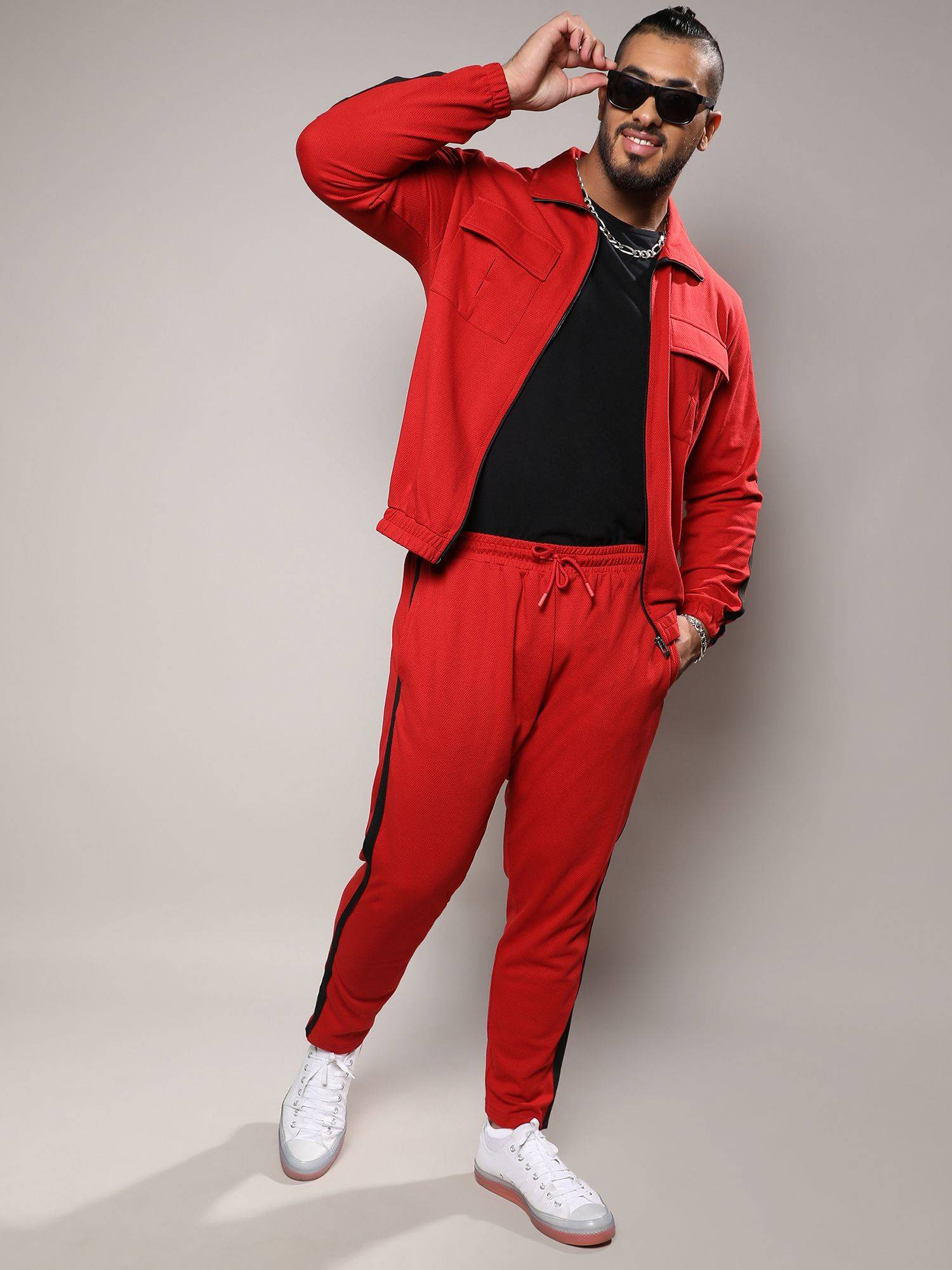 Buy Instafab Plus Mens Crimson Red Zip-Front Tracksuit (Set of 2