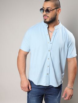 Instafab Plus - Mens Baby Blue Basic Button-Up Shirt