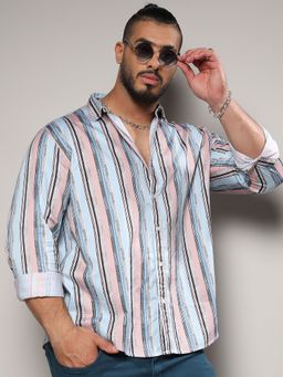 Instafab Plus - Mens Multicolour Textured Barcode Striped Shirt