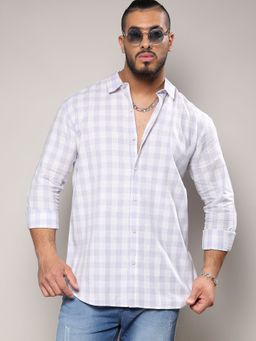 Instafab Plus - Mens White & Light Blue Buffalo Check Shirt