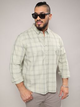 Instafab Plus - Mens Sage Green Tartan Plaid Shirt