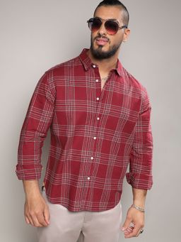 Instafab Plus - Mens Maroon Red Chalk Tartan Plaid Shirt
