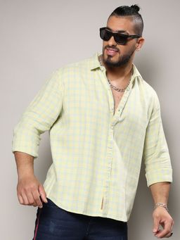 Instafab Plus - Mens Lemon Yellow Tartan Plaid Shirt