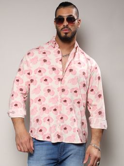 Instafab Plus - Mens Light Pink Flower Petals Shirt