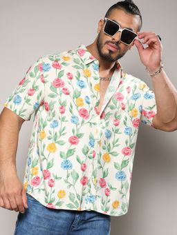 Instafab Plus - Mens Multicolour Rose Garden Print Shirt