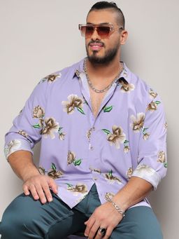 Instafab Plus - Mens Lavender Floral Print Shirt