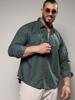 Instafab Plus - Mens Forest Green Micro Flower Shirt