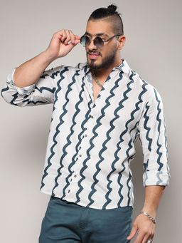 Instafab Plus - Mens White & Navy Blue Contrast Paint Lines Shirt