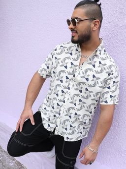 Instafab Plus - Mens Fish Print Button Up Shirt
