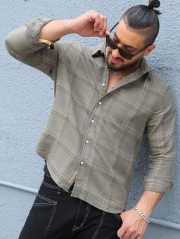 Instafab Plus - Mens Olive Green Maxi Tartan Plaid Shirt