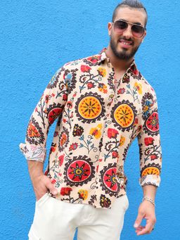 Instafab Plus - Mens Multicolour Ethnic Floral Shirt