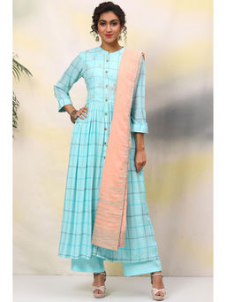 Biba - Turquoise Cotton Unstitched Suit (Set of 3)