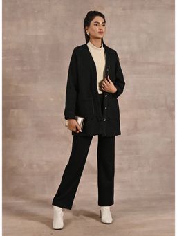 Lakshita - Black Long Sleeve Textured Jacket with Metallic Buttons