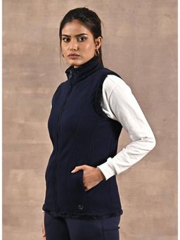 Lakshita - Baby Blue Zip-Front Sleeveless Fur Jacket