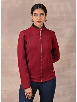 Lakshita - Maroon Quilted Jacket with Zipper Detail